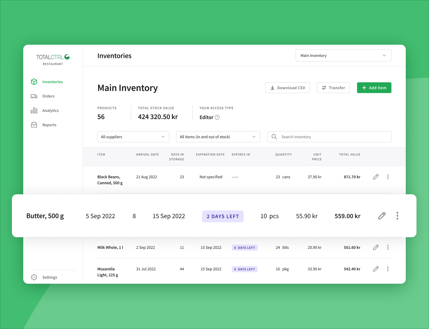 Inventory management software dashboard